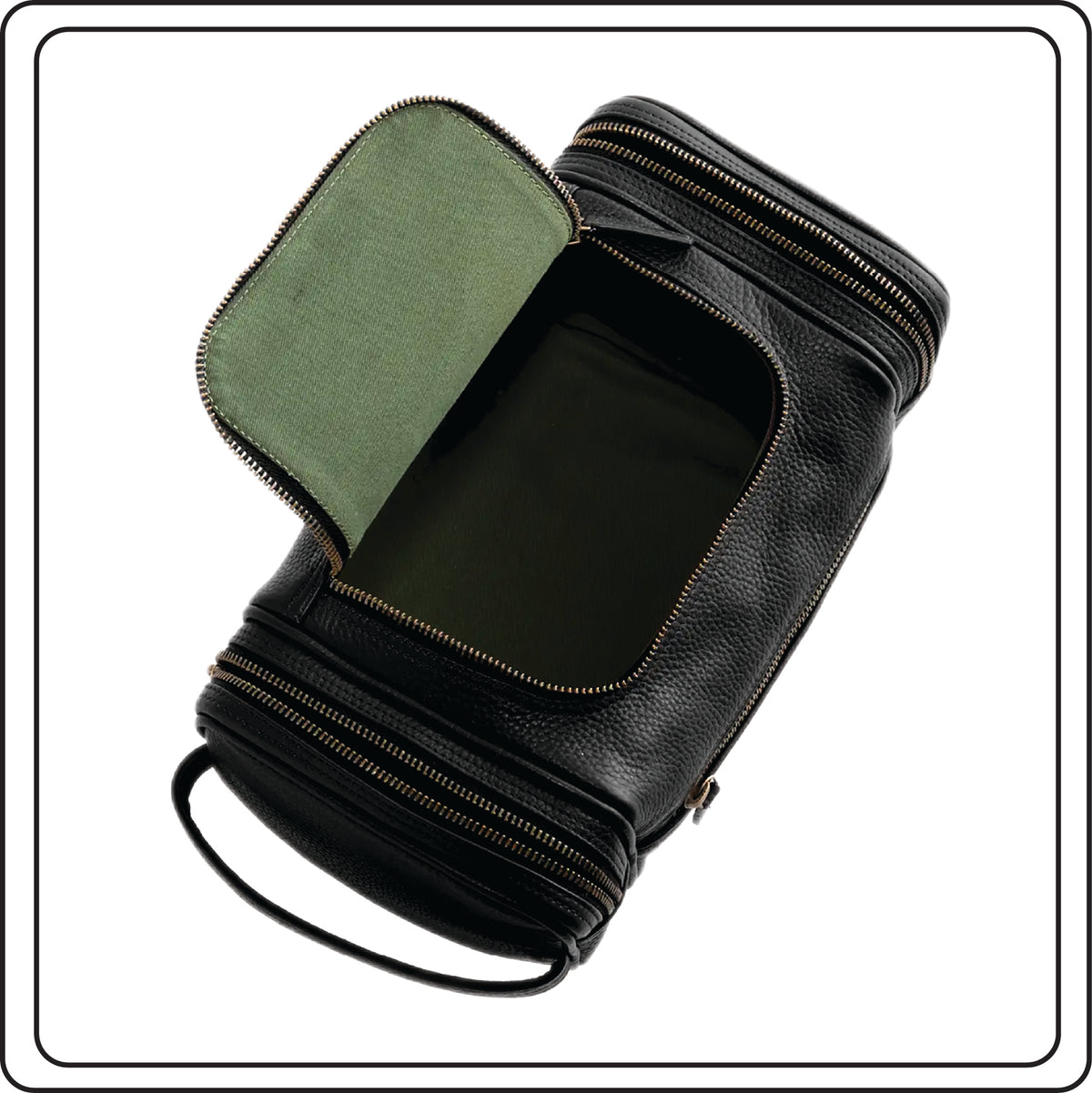 Puccian Nappa Leather Travel Dopp Kit open interior with canvas lining