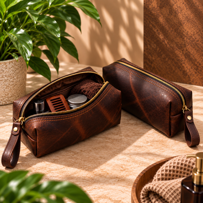 Small Crazy Horse Leather Toiletry Case