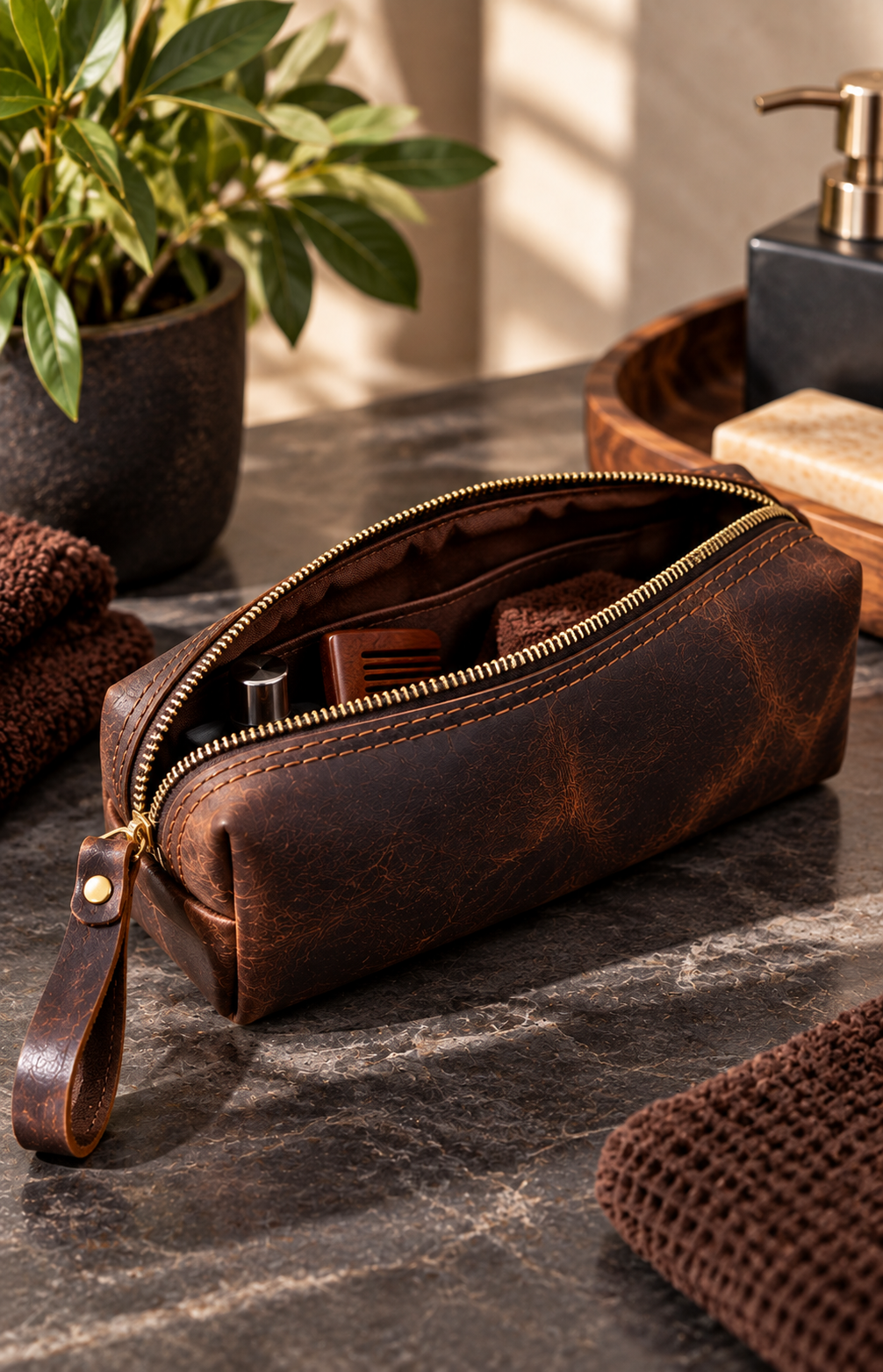 Small Crazy Horse Leather Toiletry Case