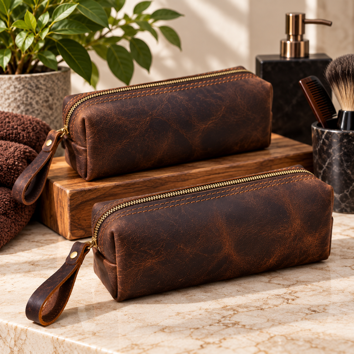Small Crazy Horse Leather Toiletry Case