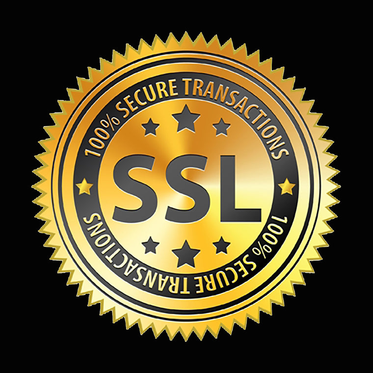 Gold SSL security seal on a black background