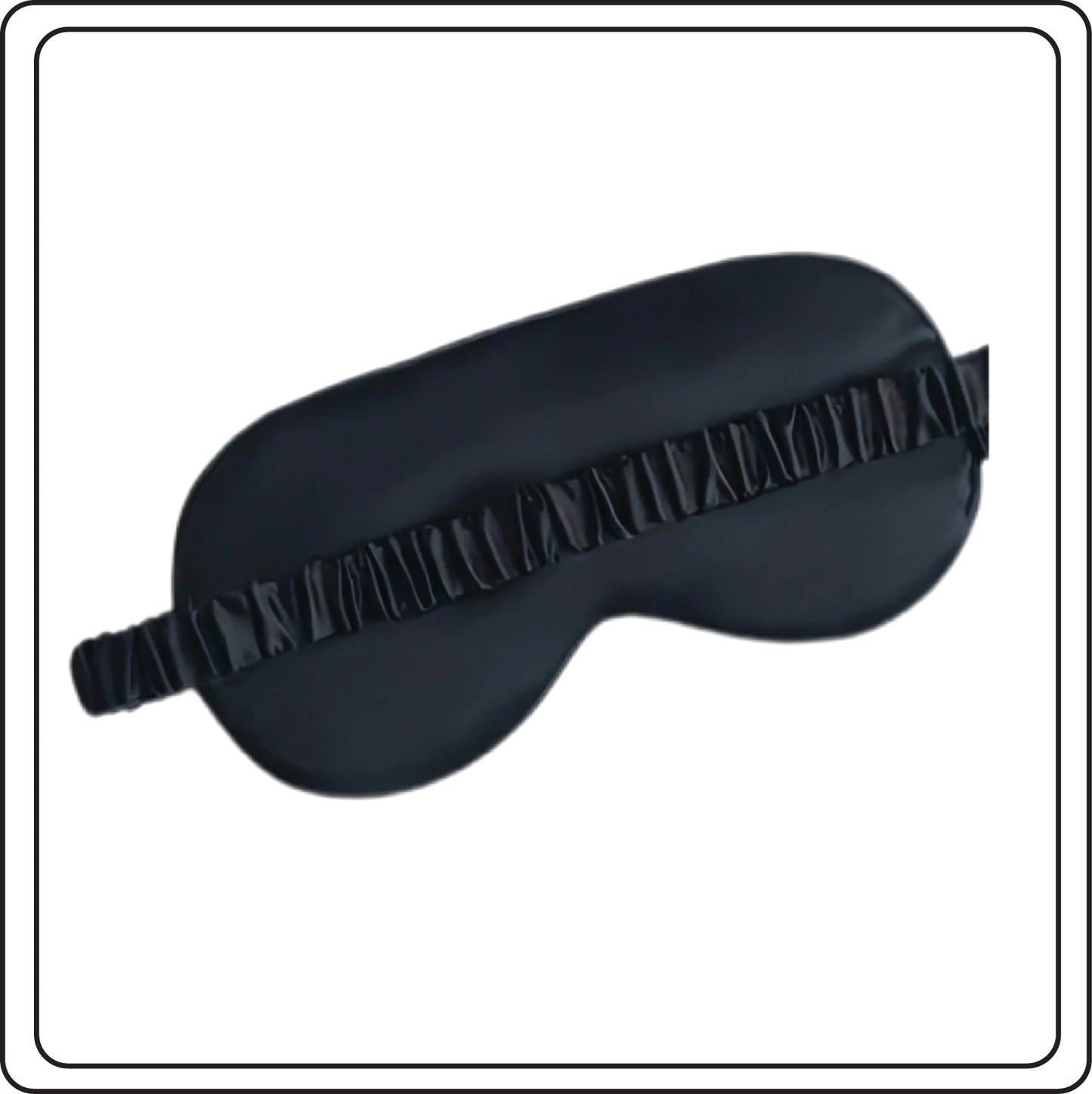 Black sleep mask on a white background showing back elastic head band 