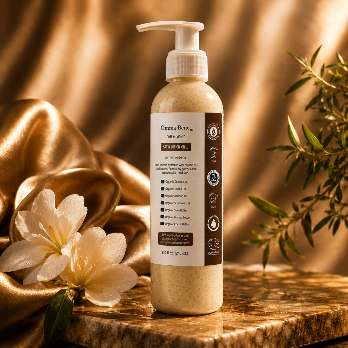 Organic Satin Lotion-Oil – Silky Lemon Verbena Moisturizer