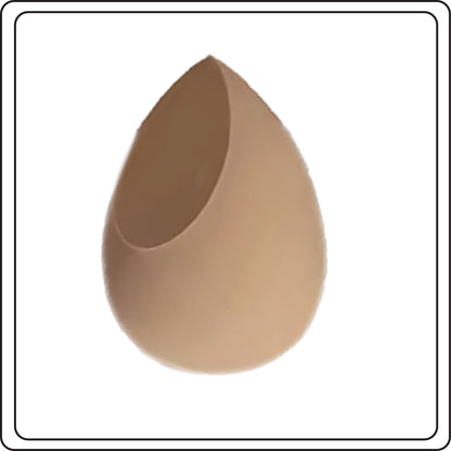 Beige teardrop-shaped makeup sponge on a white background
