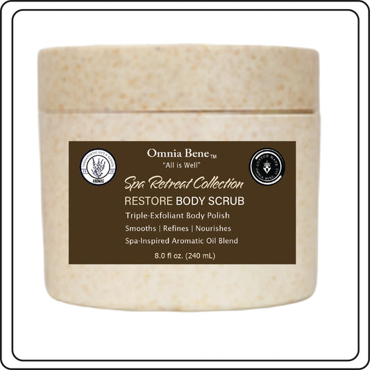 RESTORE Body Scrub by Omnia Bene on a white background