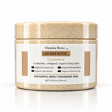 Omnia Bene Organic Luxury Body Butter in Cashmere - 8.5 oz jar of waterless whipped shea and mango butter balm for dry skin. Organic butters and botanical oils, waterless, nothing watered down. It is poured rather than whipped, so it sets a little firmer in the jar and then melts the moment it meets skin. Good any time, and after a bath or shower.