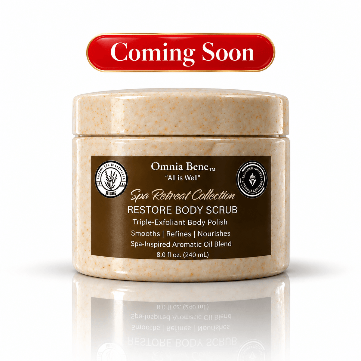 An 8 fl oz jar from the Spa Retreat Collection. Sugar and mineral salts suspended in organic butters and botanical oils, so skin is polished and conditioned in the same step. For rest and recovery.